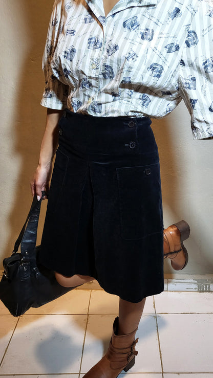 Black Corduroy A-Line Skirt