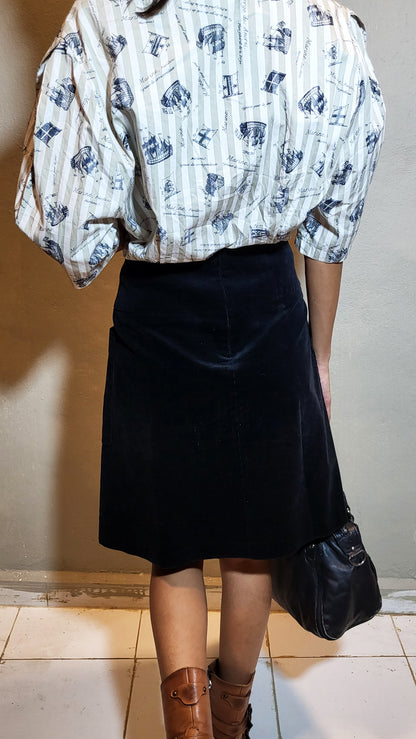 Black Corduroy A-Line Skirt