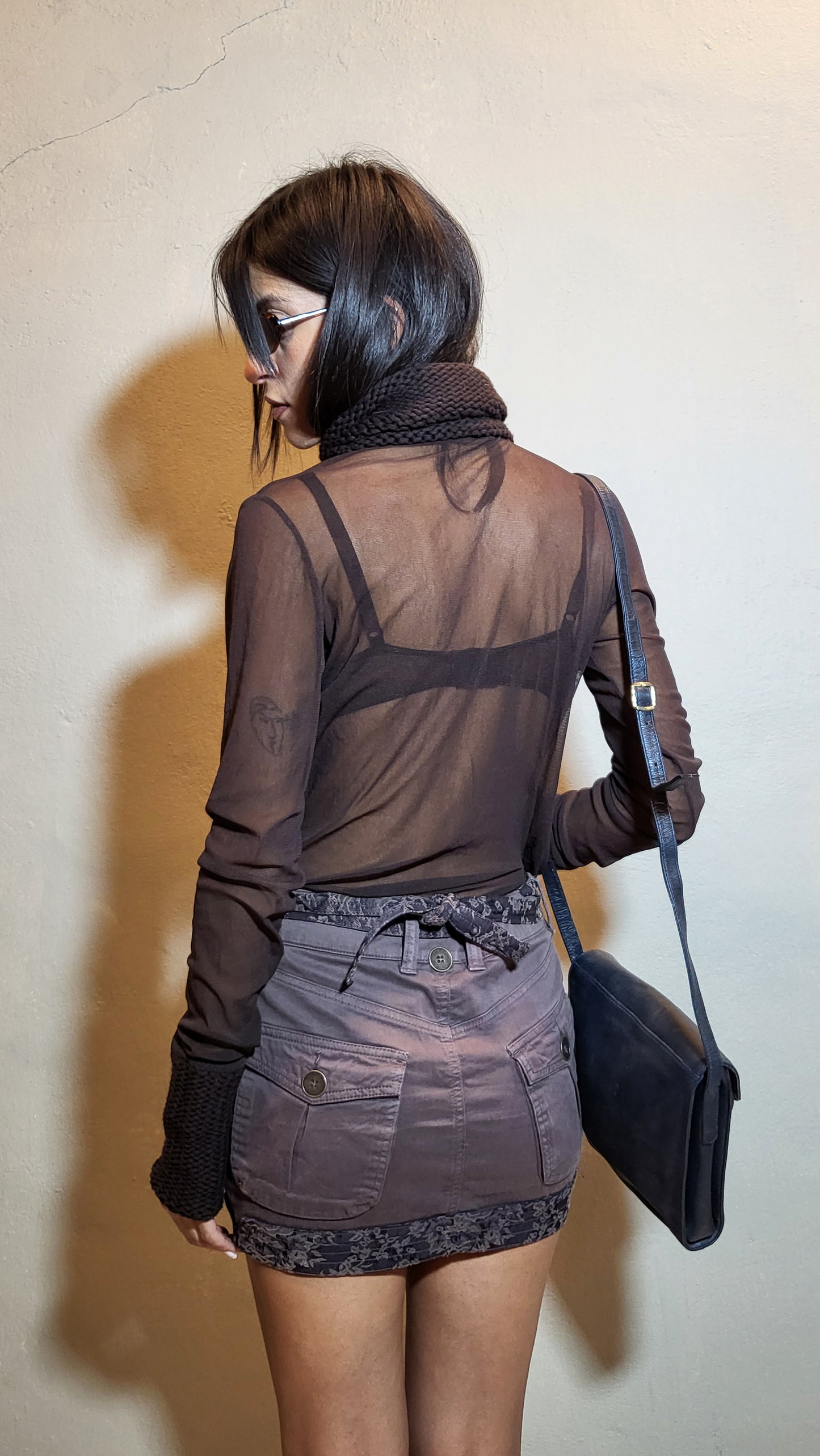 Mesh Top with Knit Collar & Cuffs