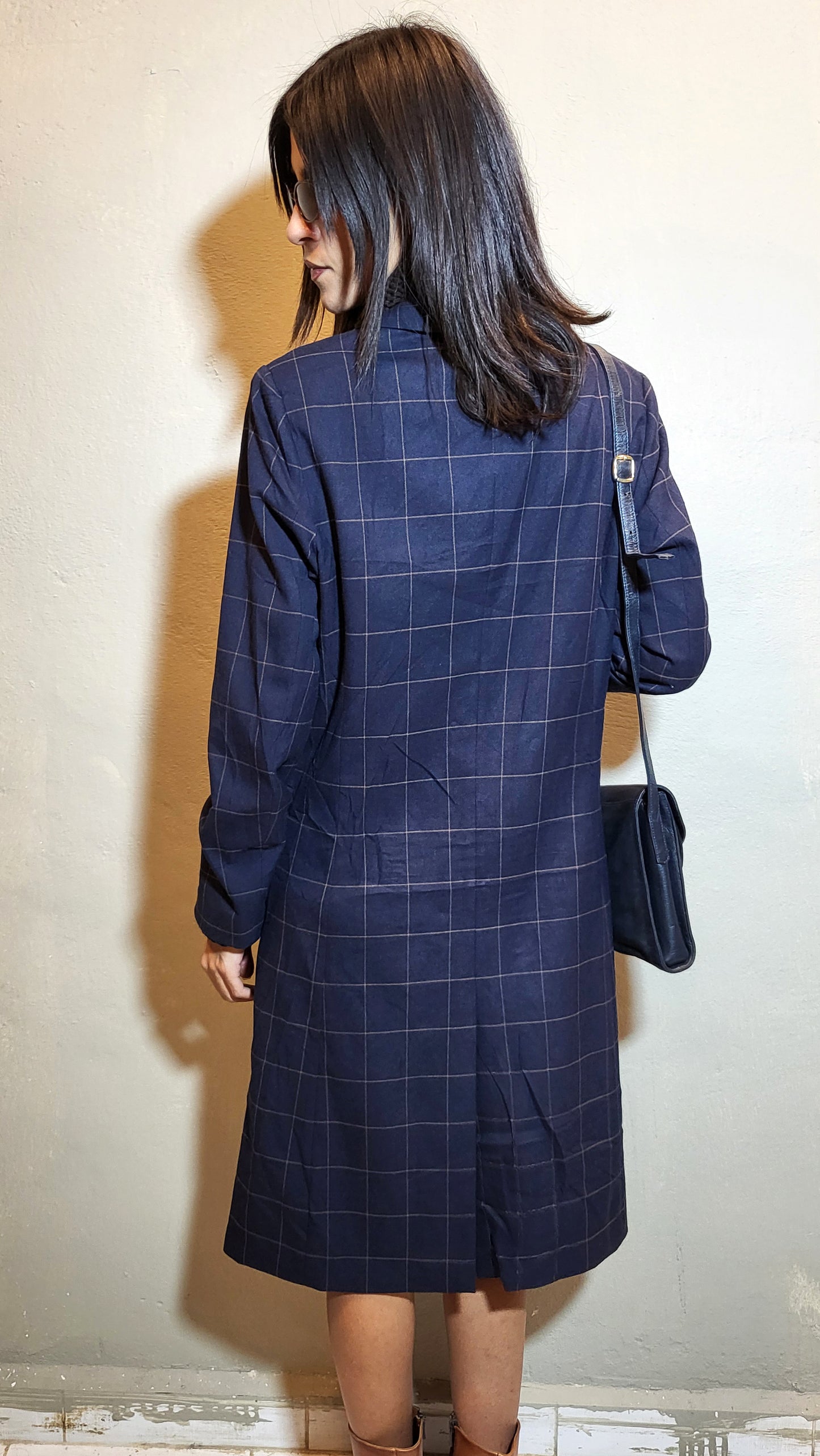 Navy Check Tailored Coat