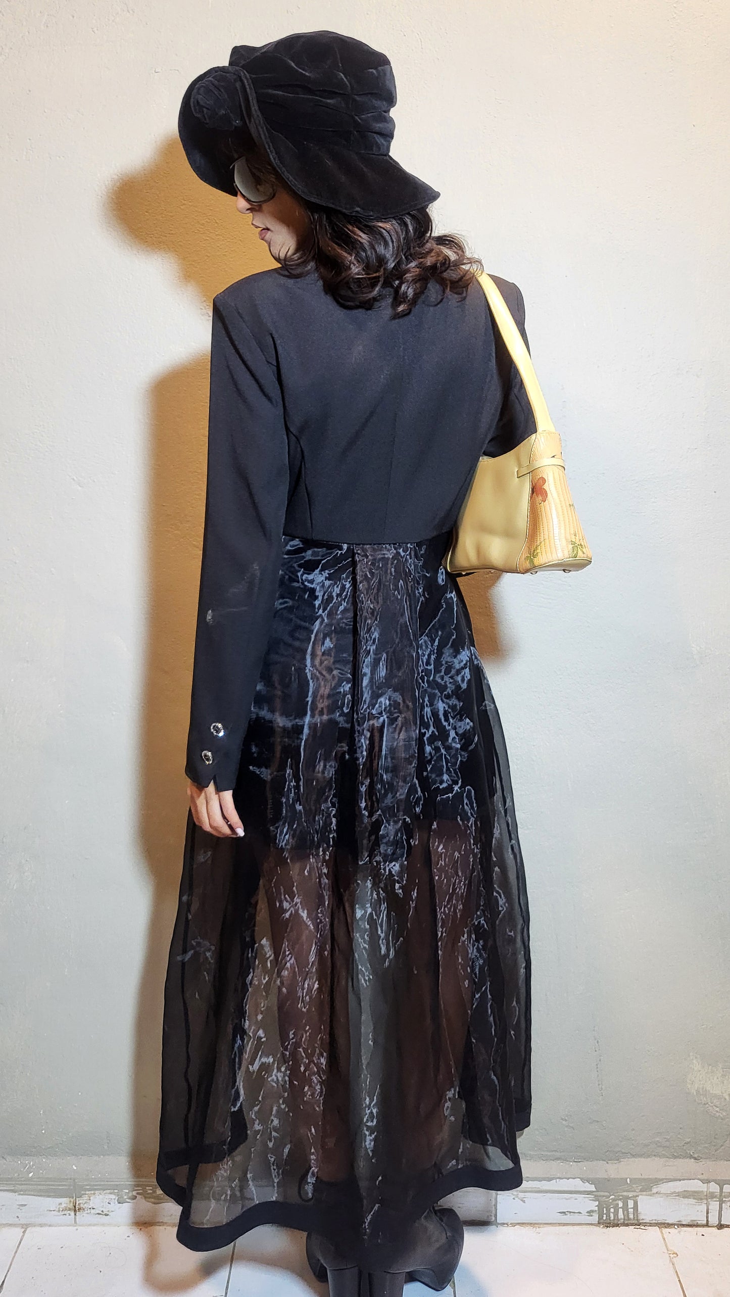 Vintage Sheer Panel Tailored Dress