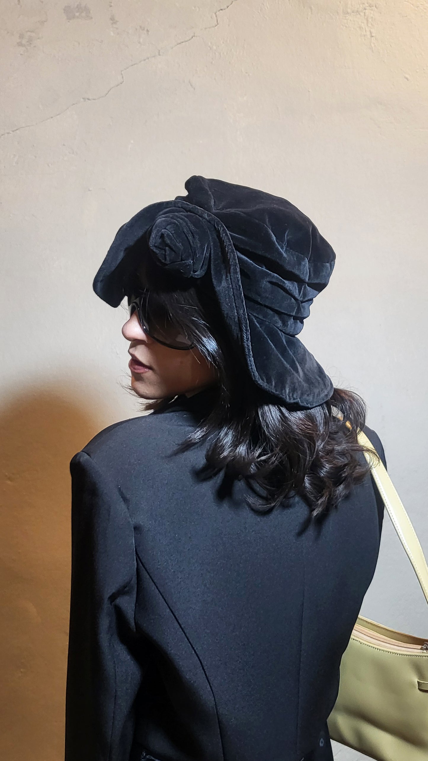 Vintage Black Velvet Sculpted Hat