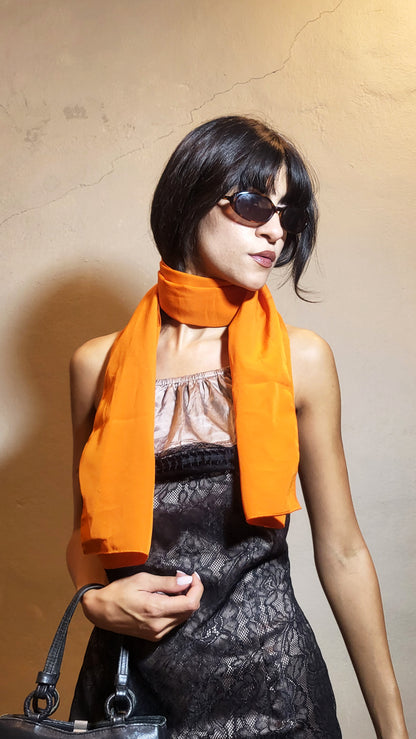 Vintage Bright Orange Silk Scarf