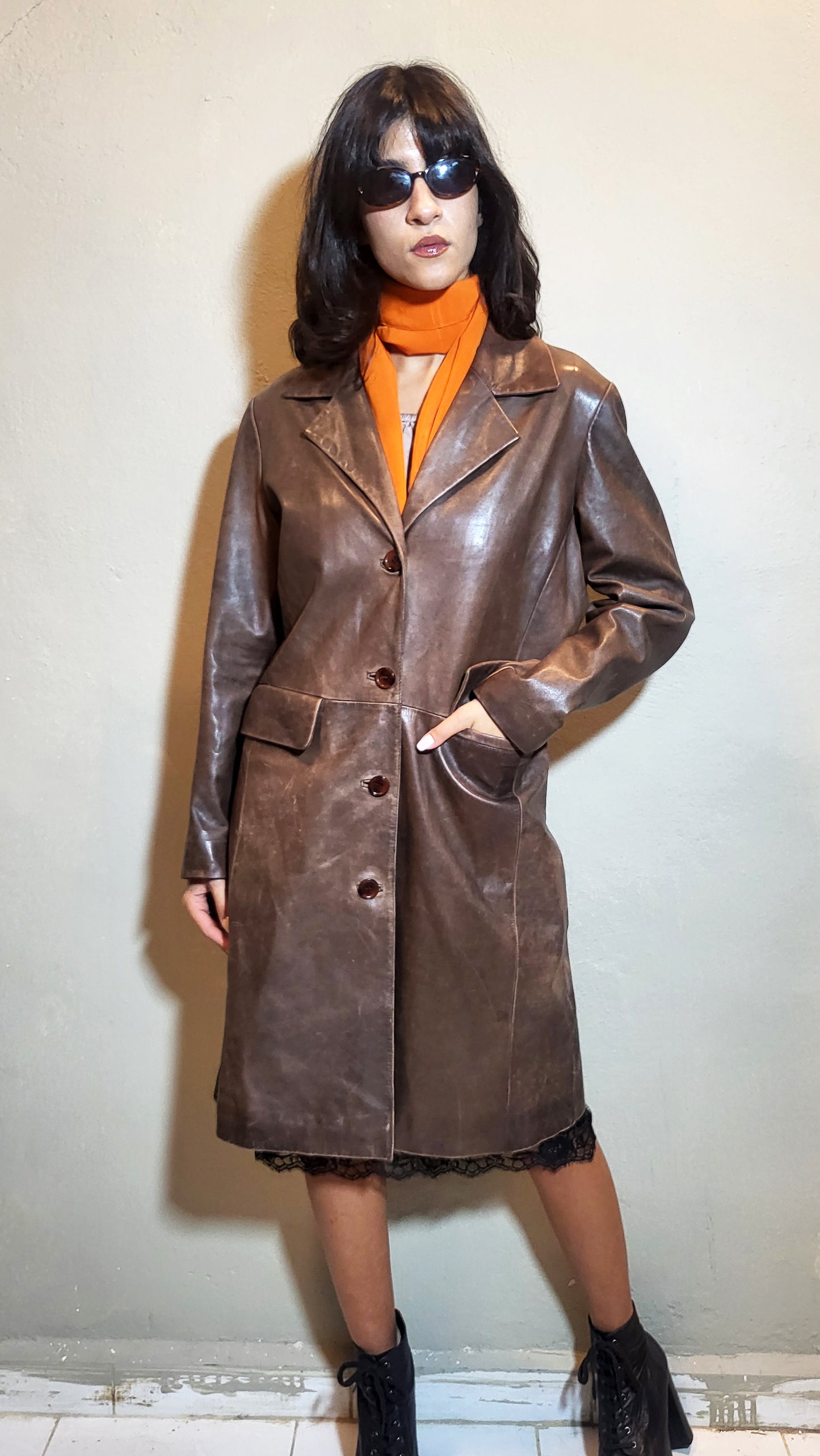 Vintage Brown Genuine Leather Coat