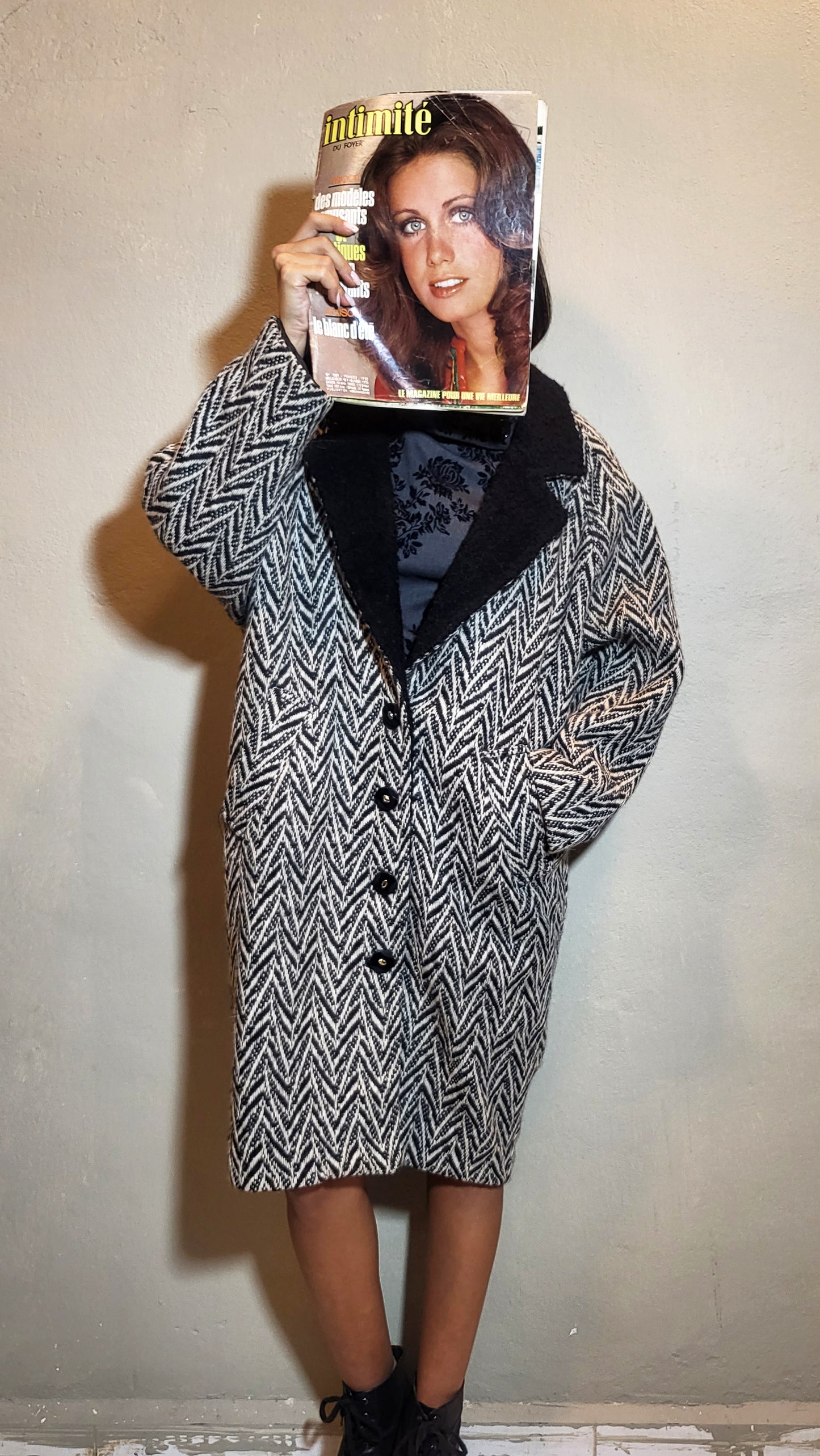 Vintage Herringbone Wool Coat