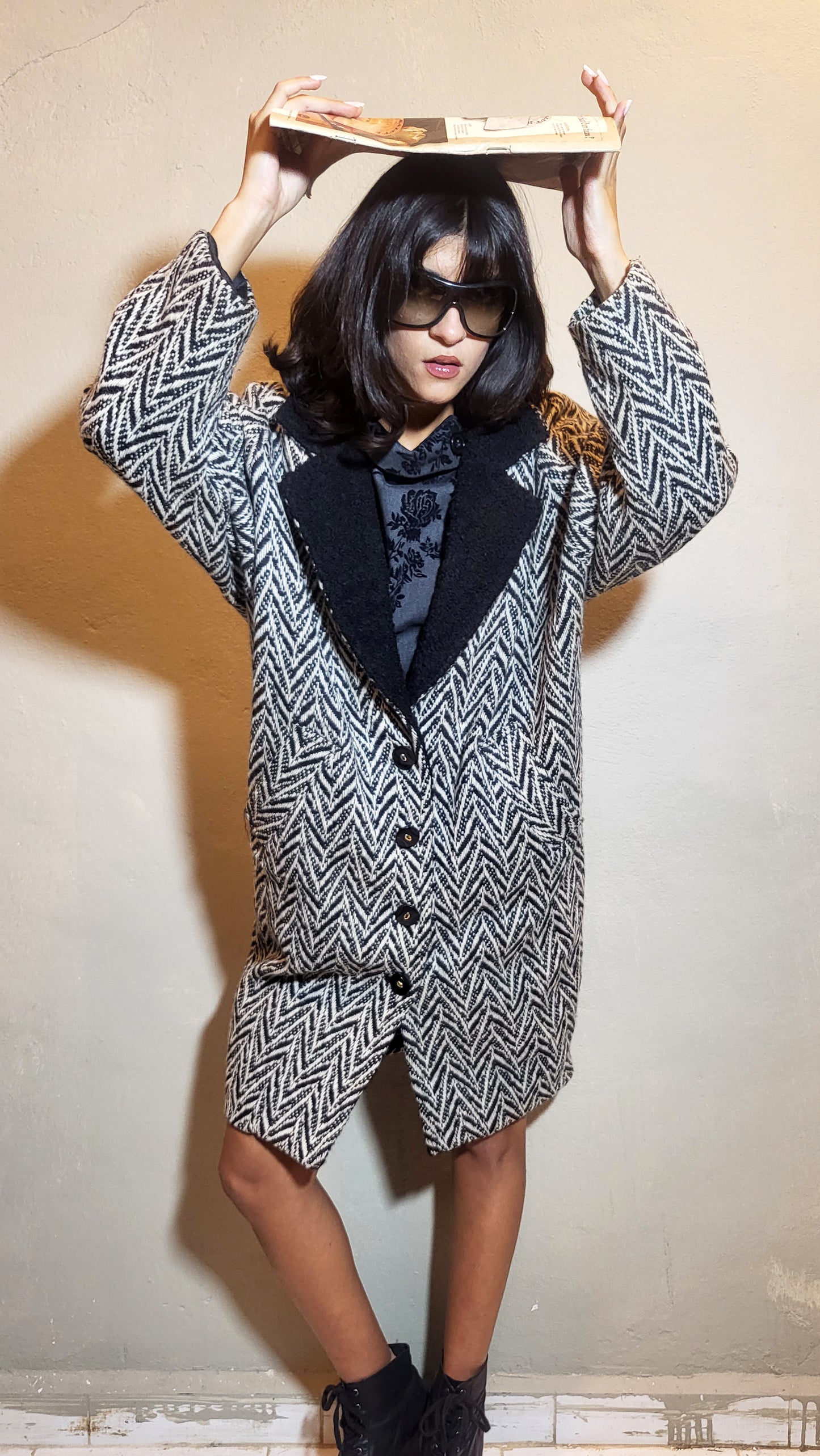Vintage Herringbone Wool Coat