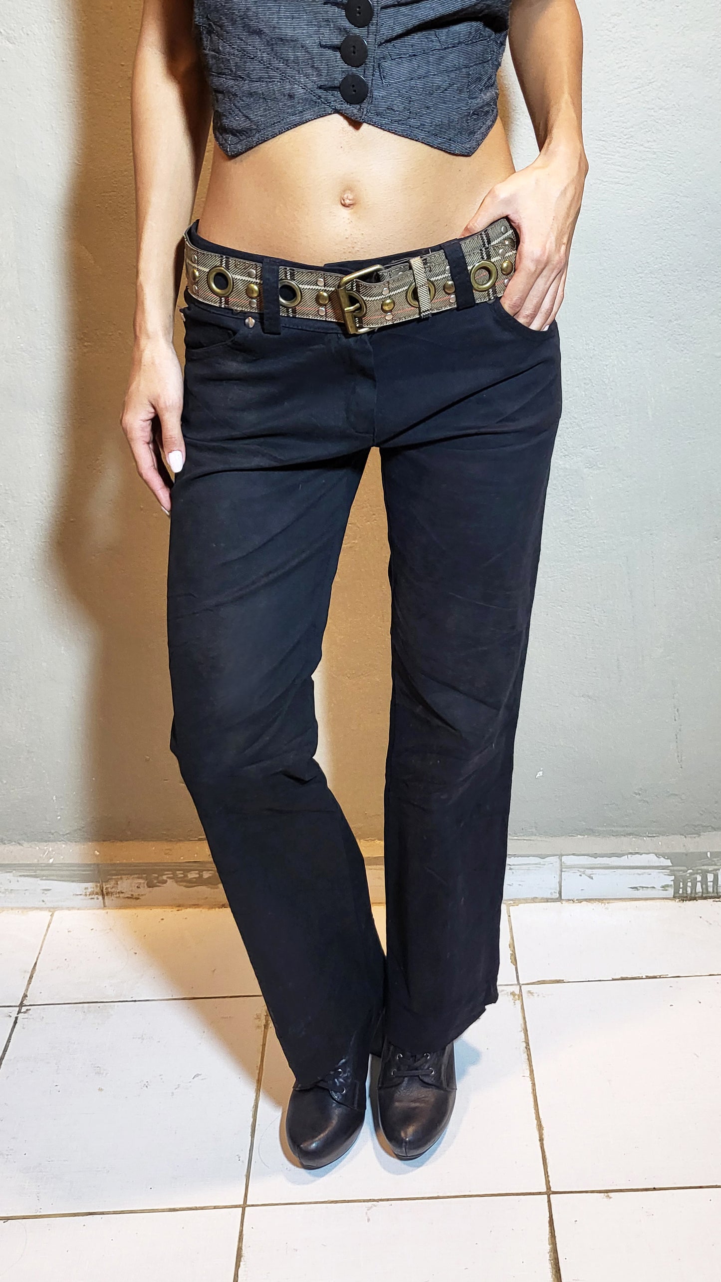 Black Low-Rise Straight-Leg Pants