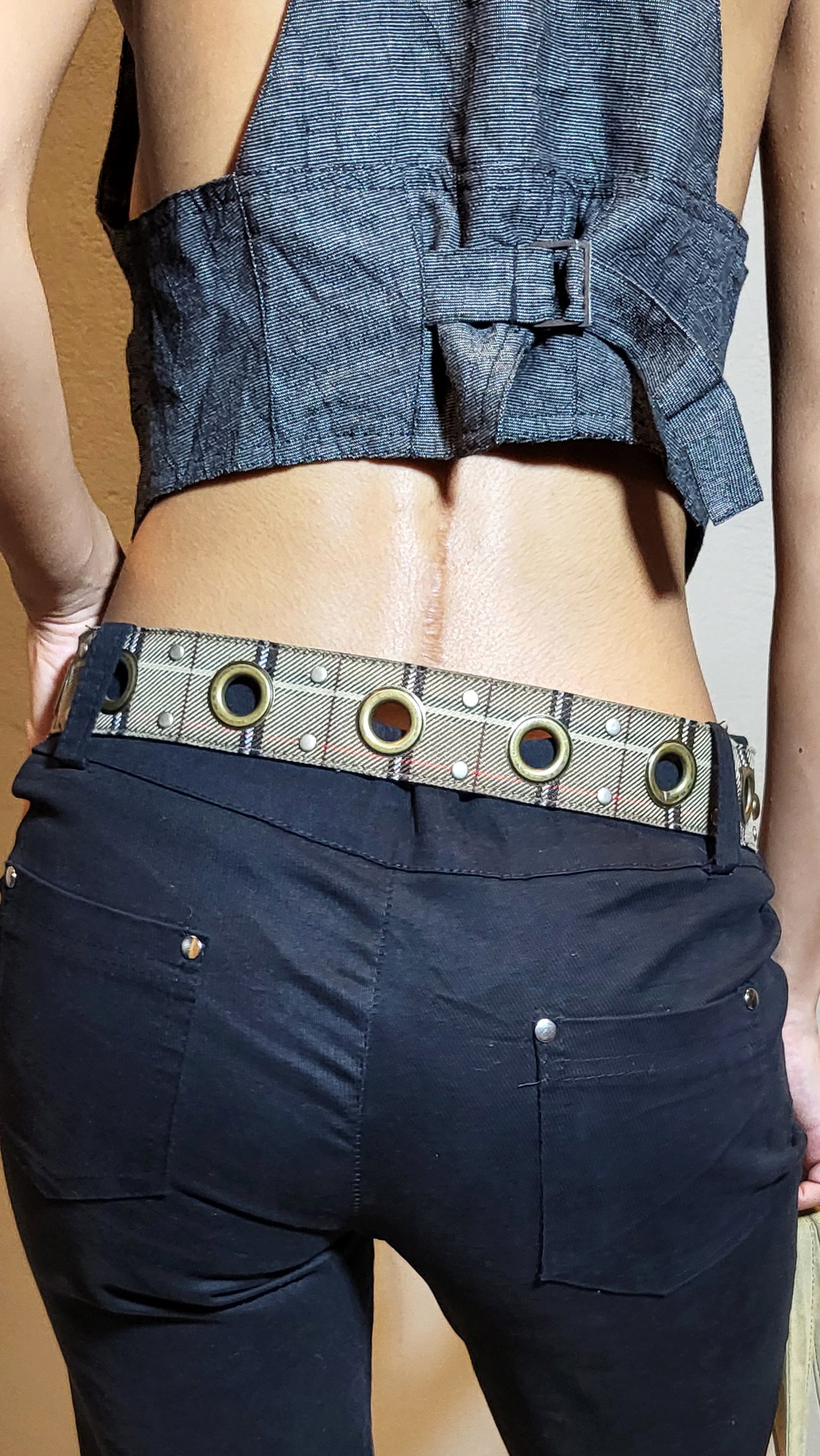 Vintage Plaid Grommet Belt