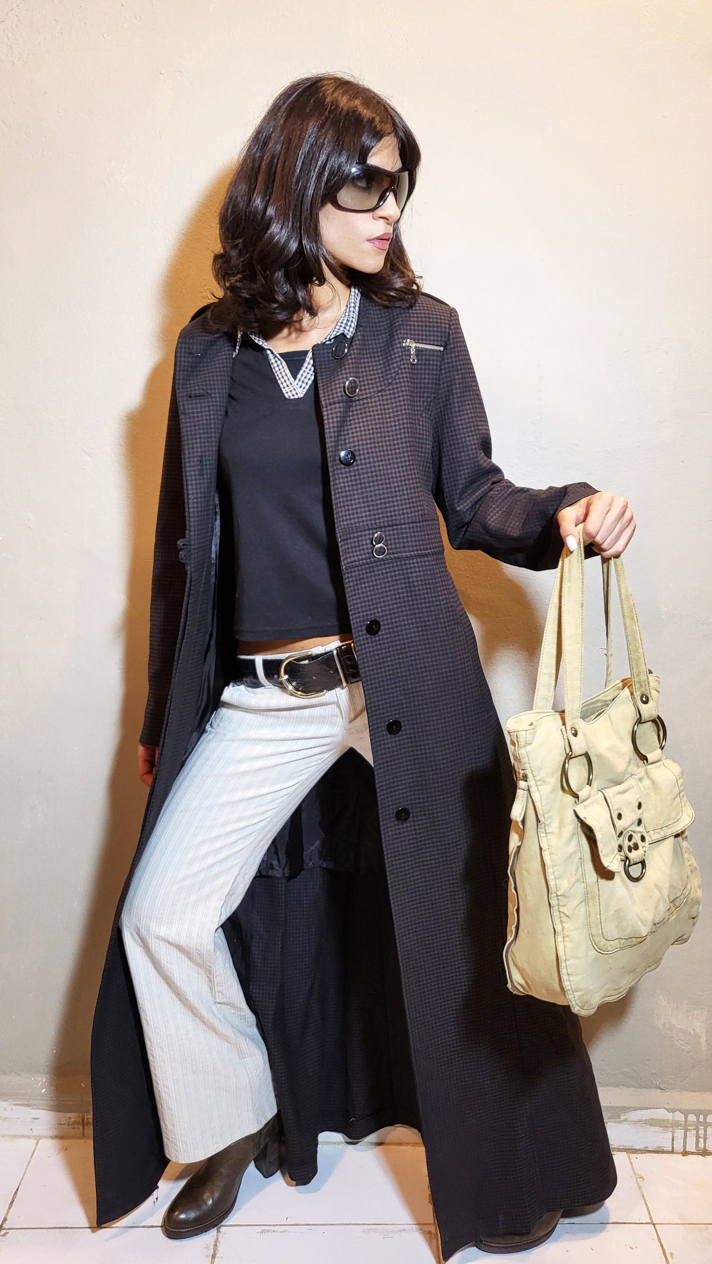 Long Tailored Checkered Maxi Coat