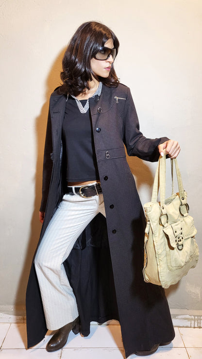 Long Tailored Checkered Maxi Coat