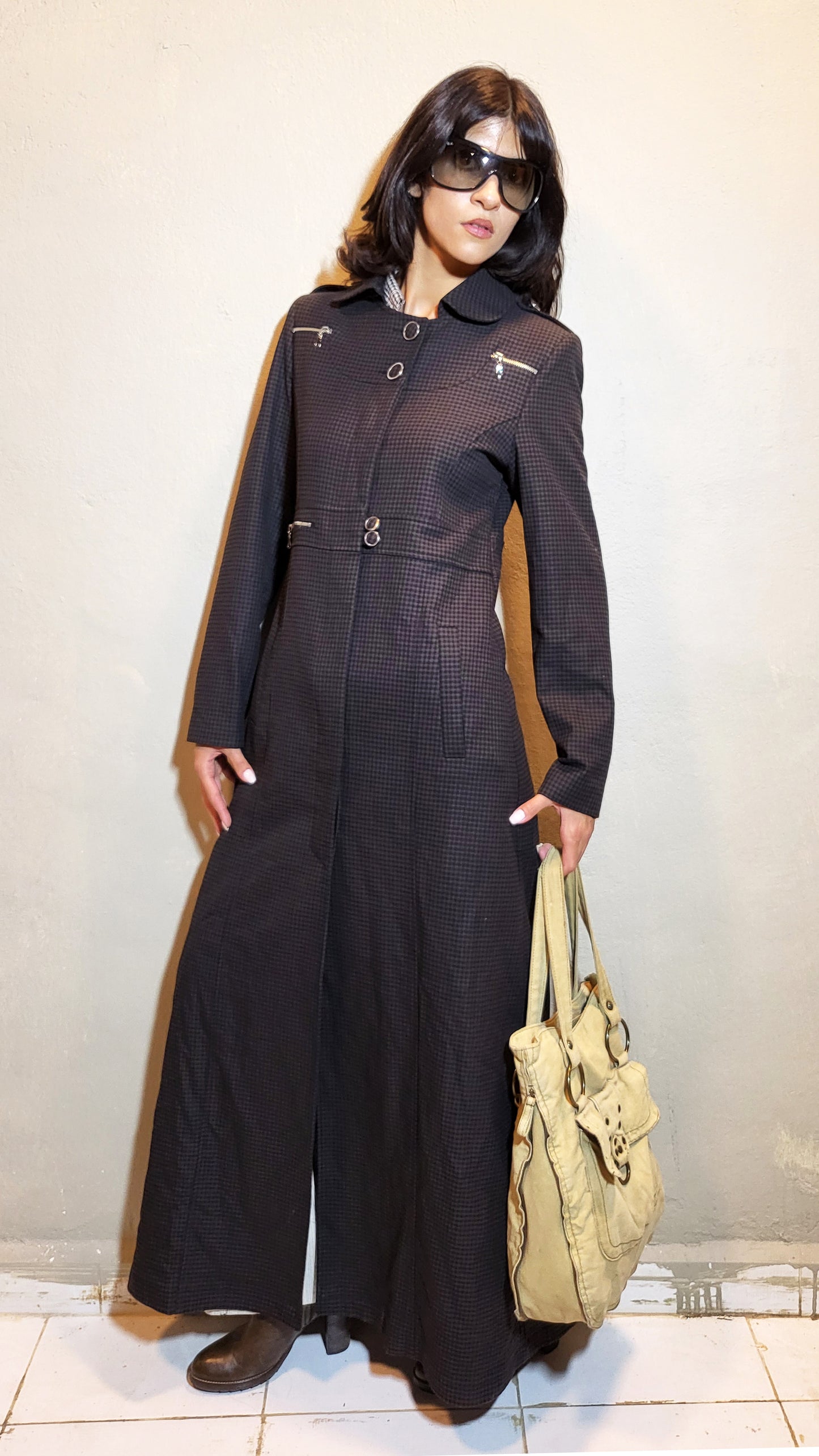 Long Tailored Checkered Maxi Coat