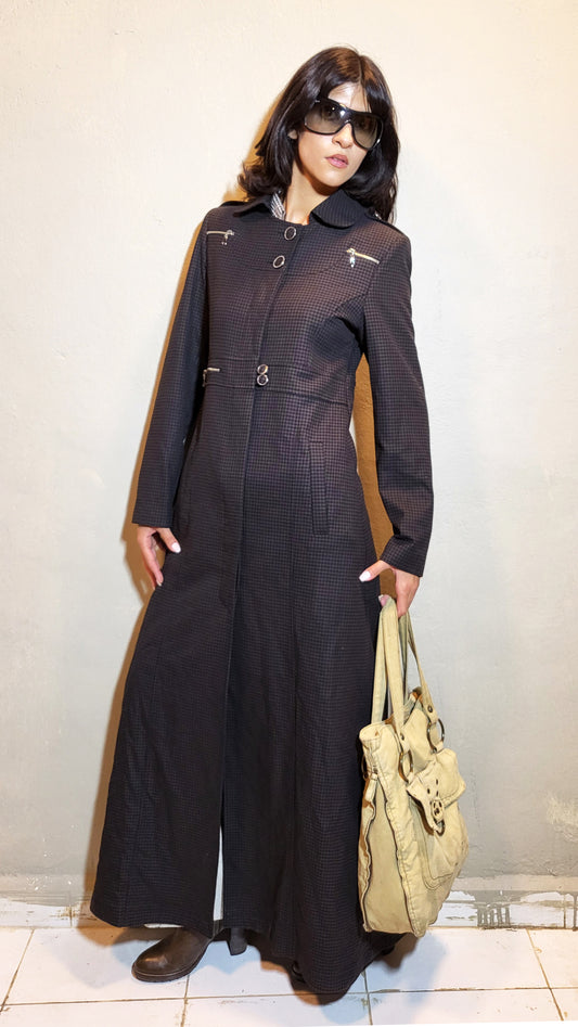 Long Tailored Checkered Maxi Coat