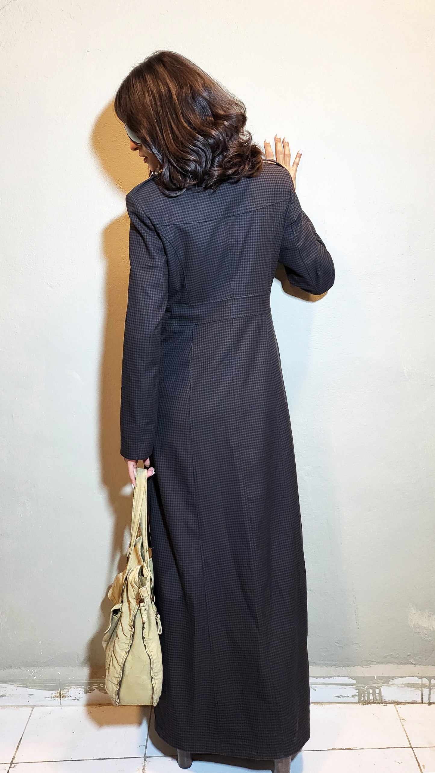 Long Tailored Checkered Maxi Coat