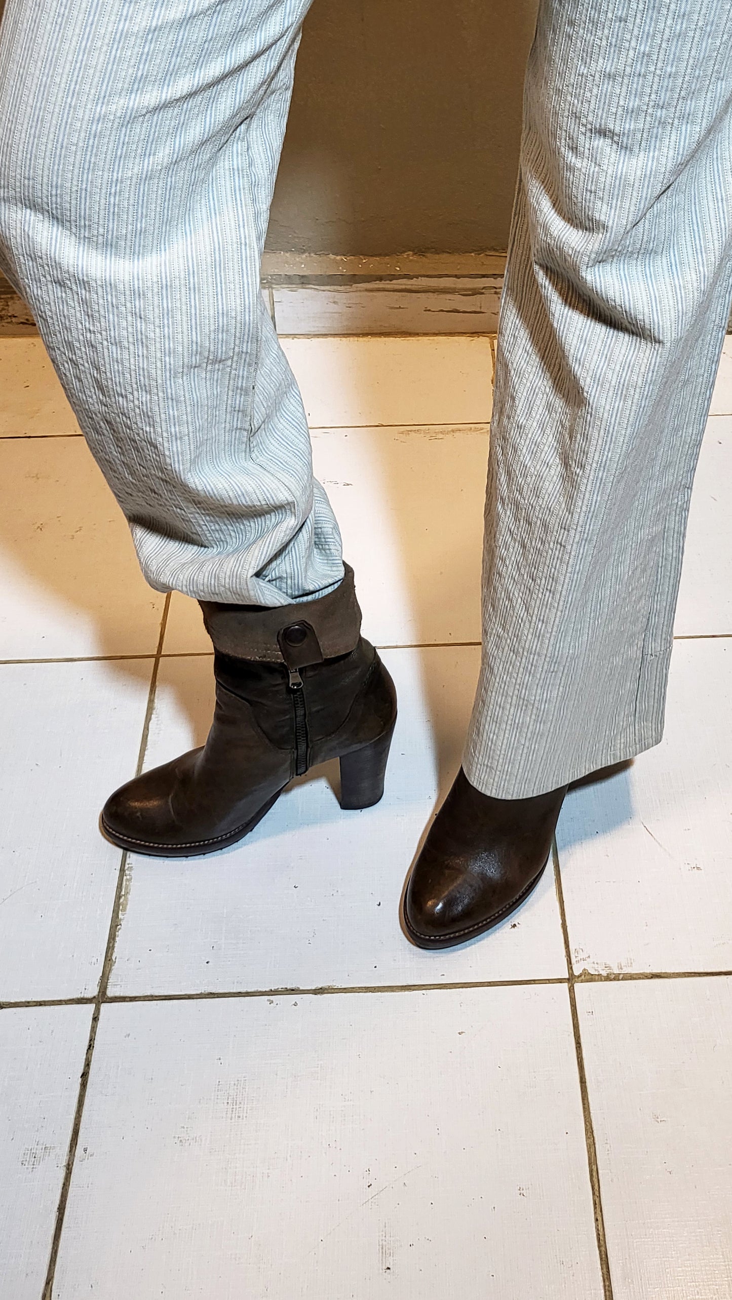 PERONI Genuine Leather & Suede Foldover Boots