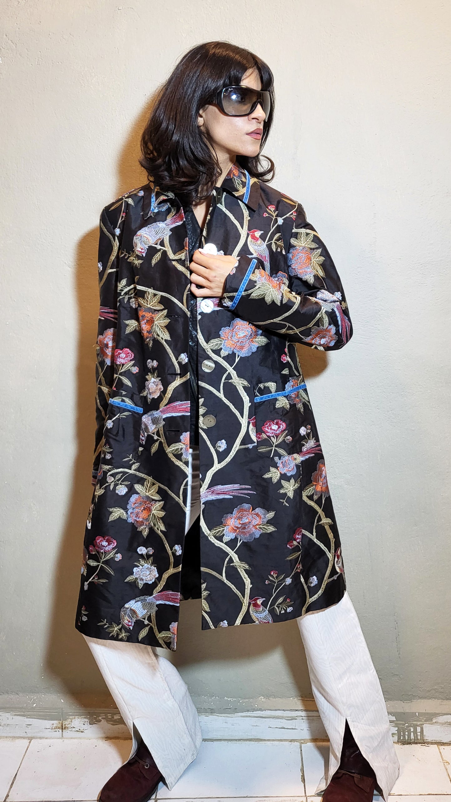 Embroidered Floral Satin Coat