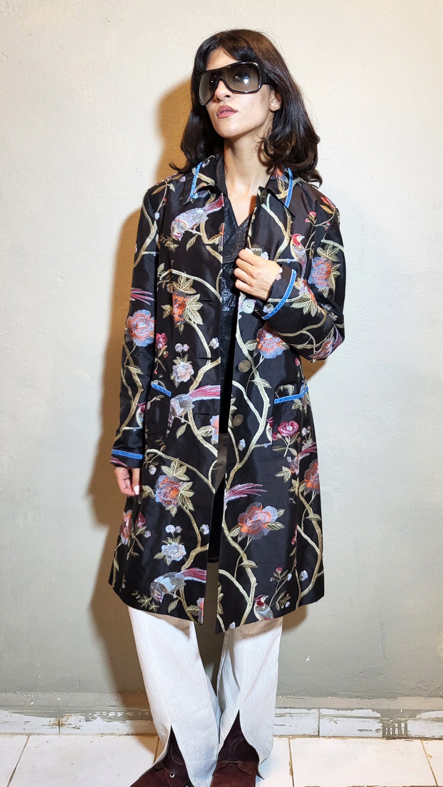 Embroidered Floral Satin Coat
