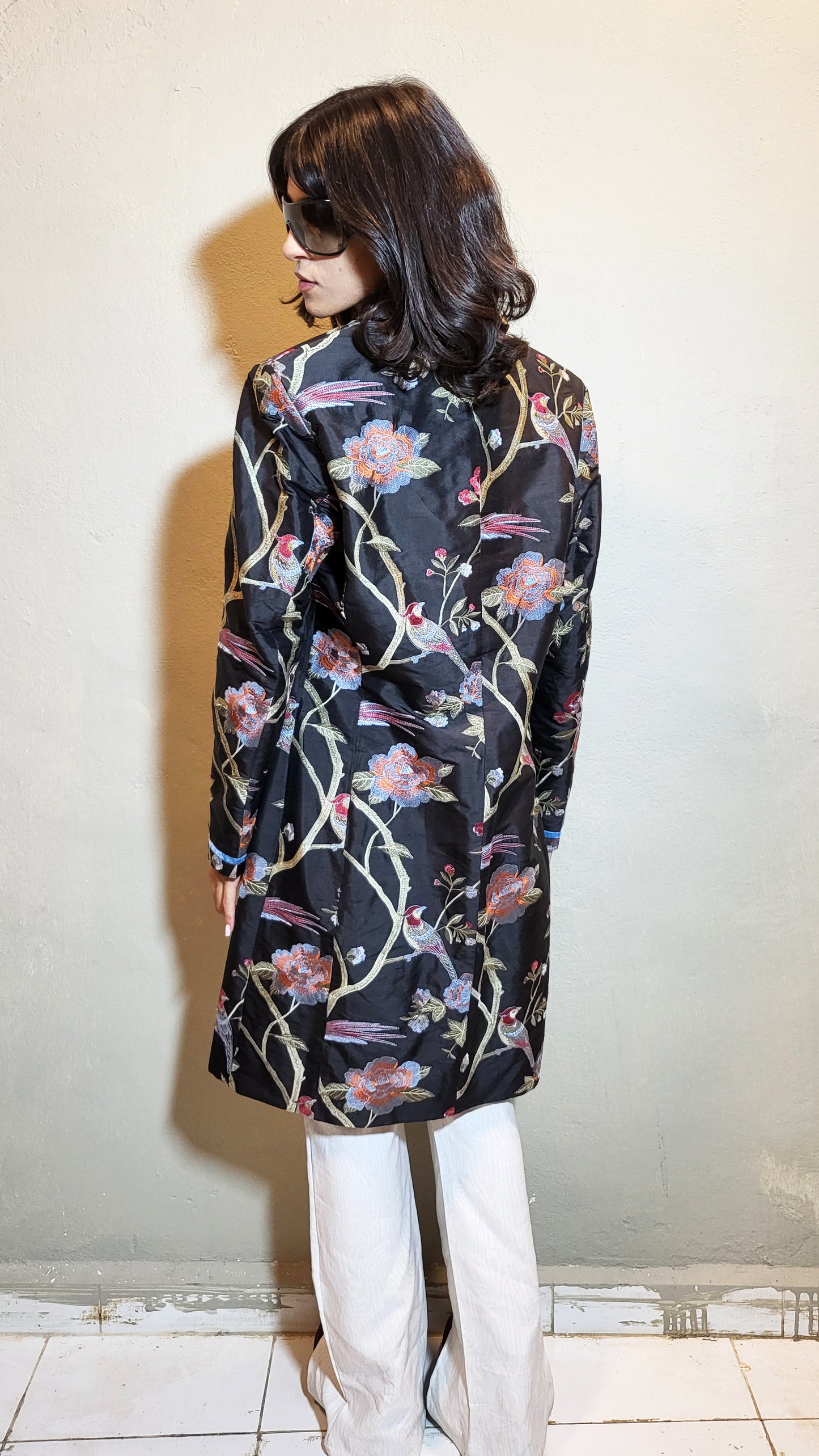 Embroidered Floral Satin Coat
