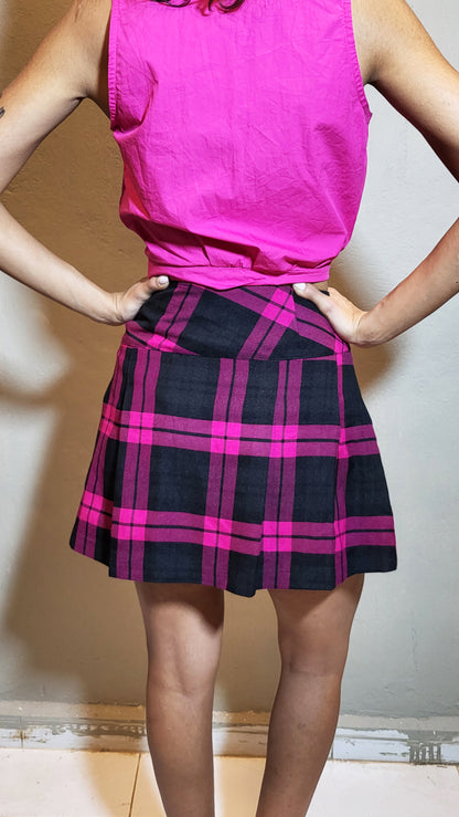 Etam Pink & Black Plaid Mini Skirt