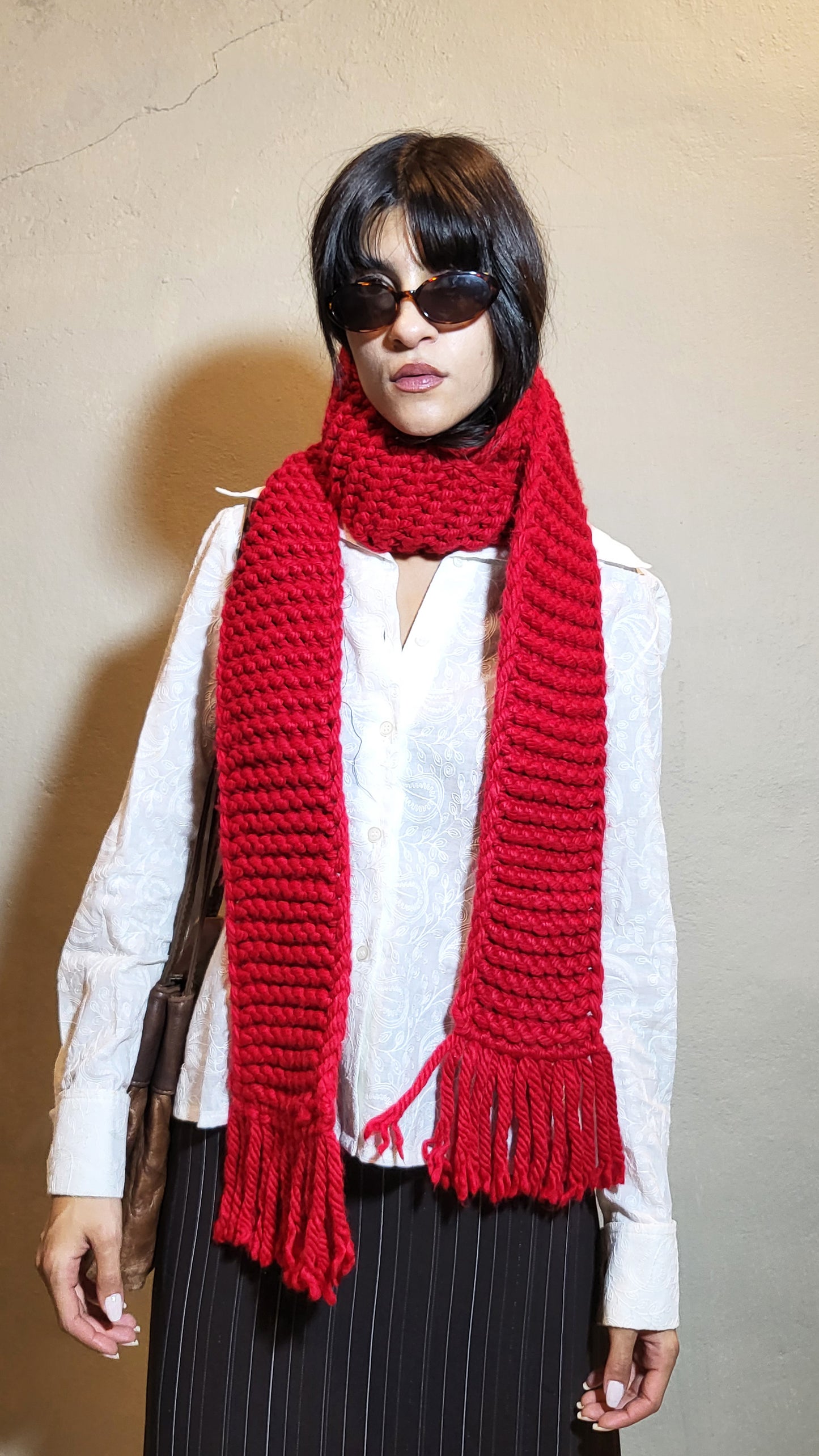 Chunky Red Knit Scarf