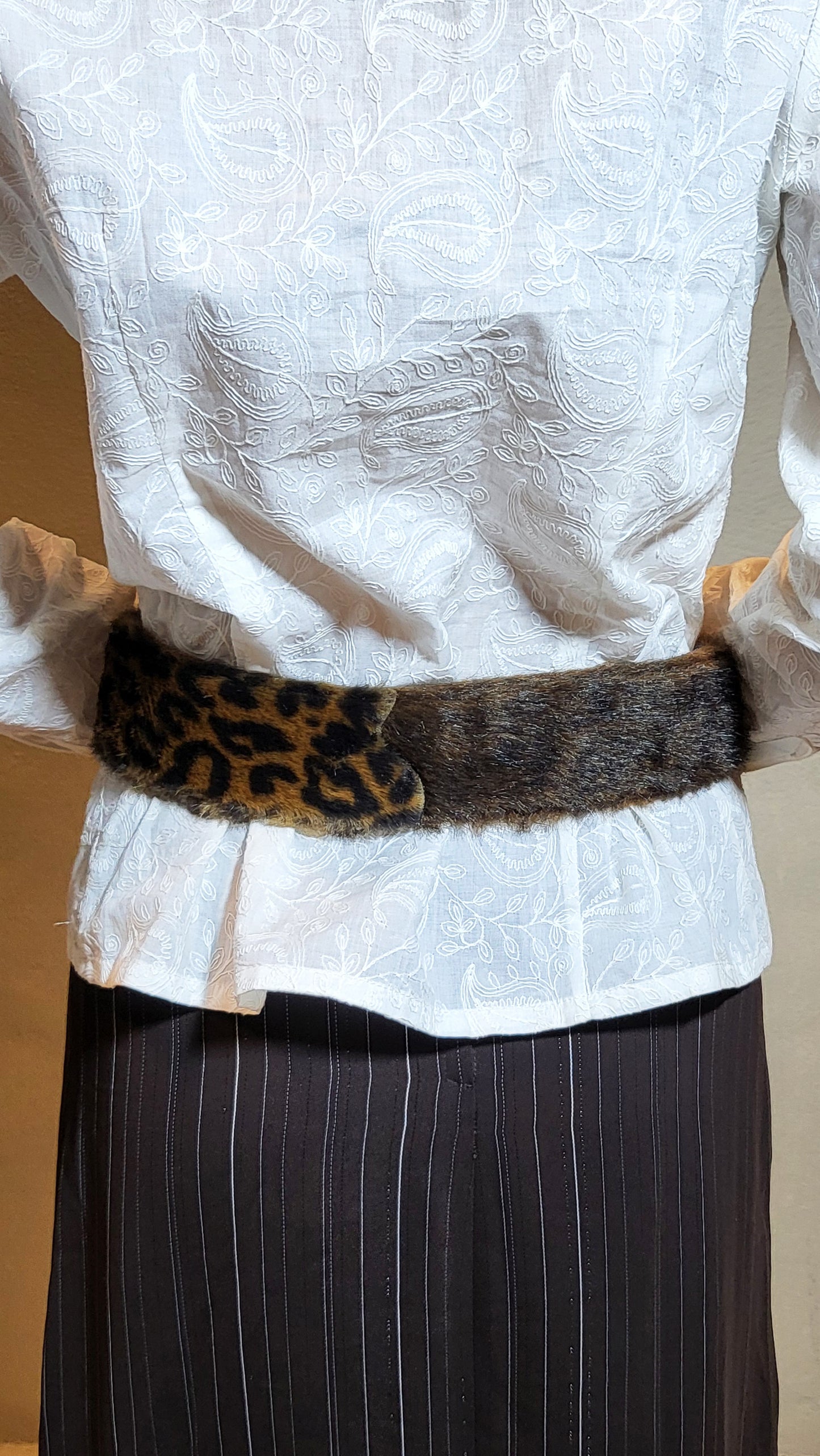 Leopard Fur & Leather Studded Belt