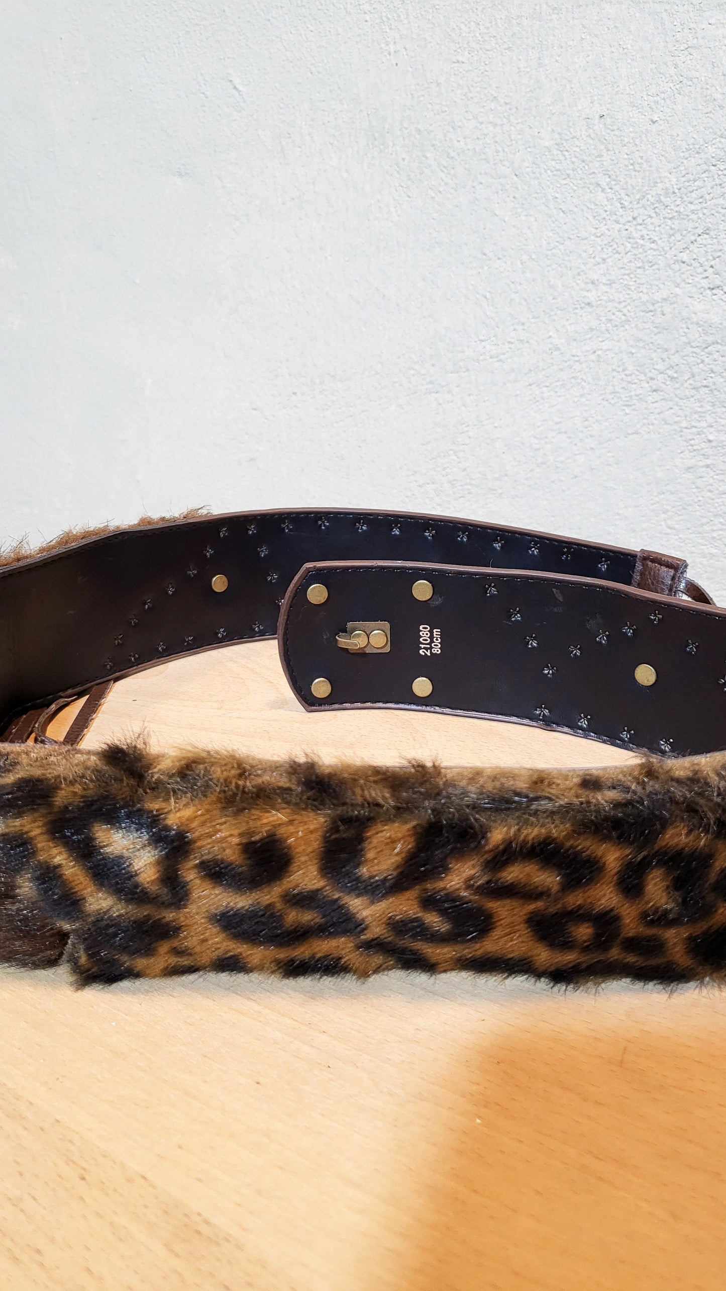 Leopard Fur & Leather Studded Belt