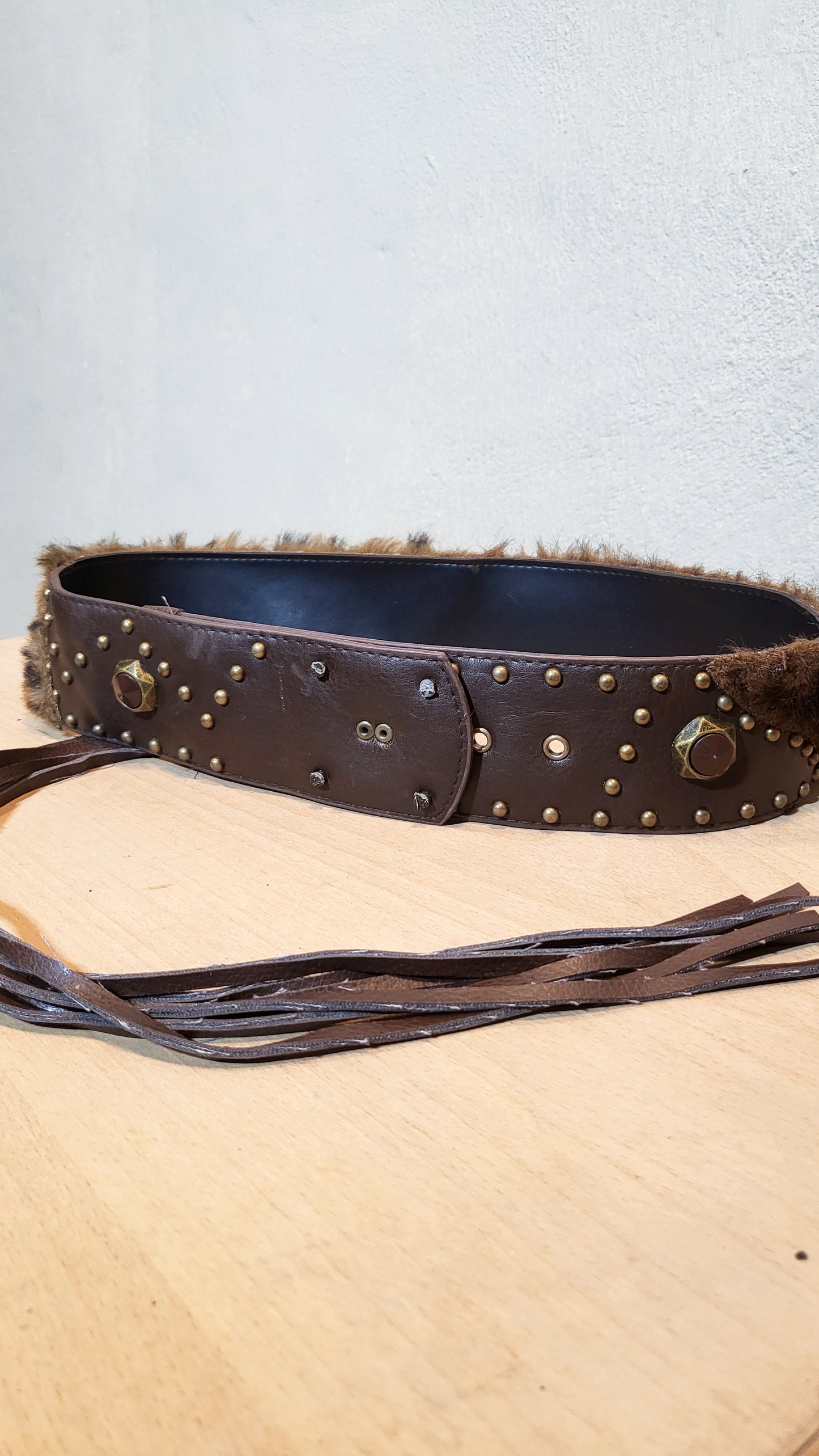 Leopard Fur & Leather Studded Belt