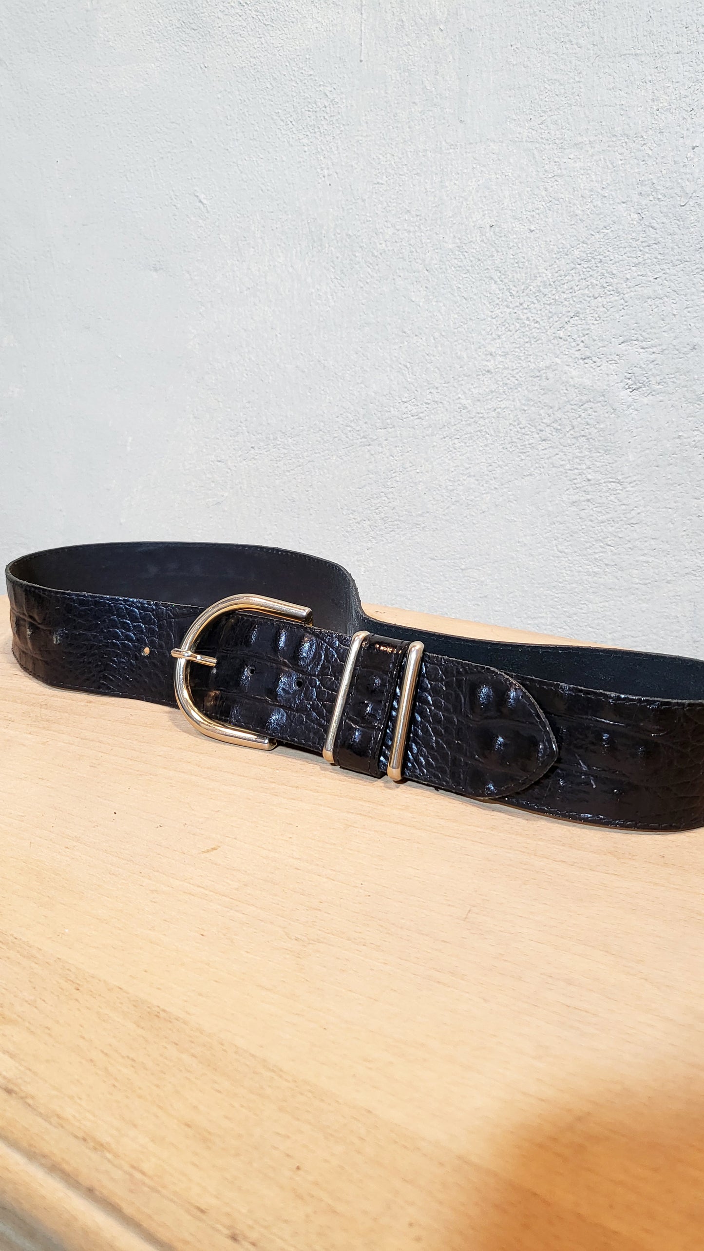 Black Glossy Croc-Effect Belt