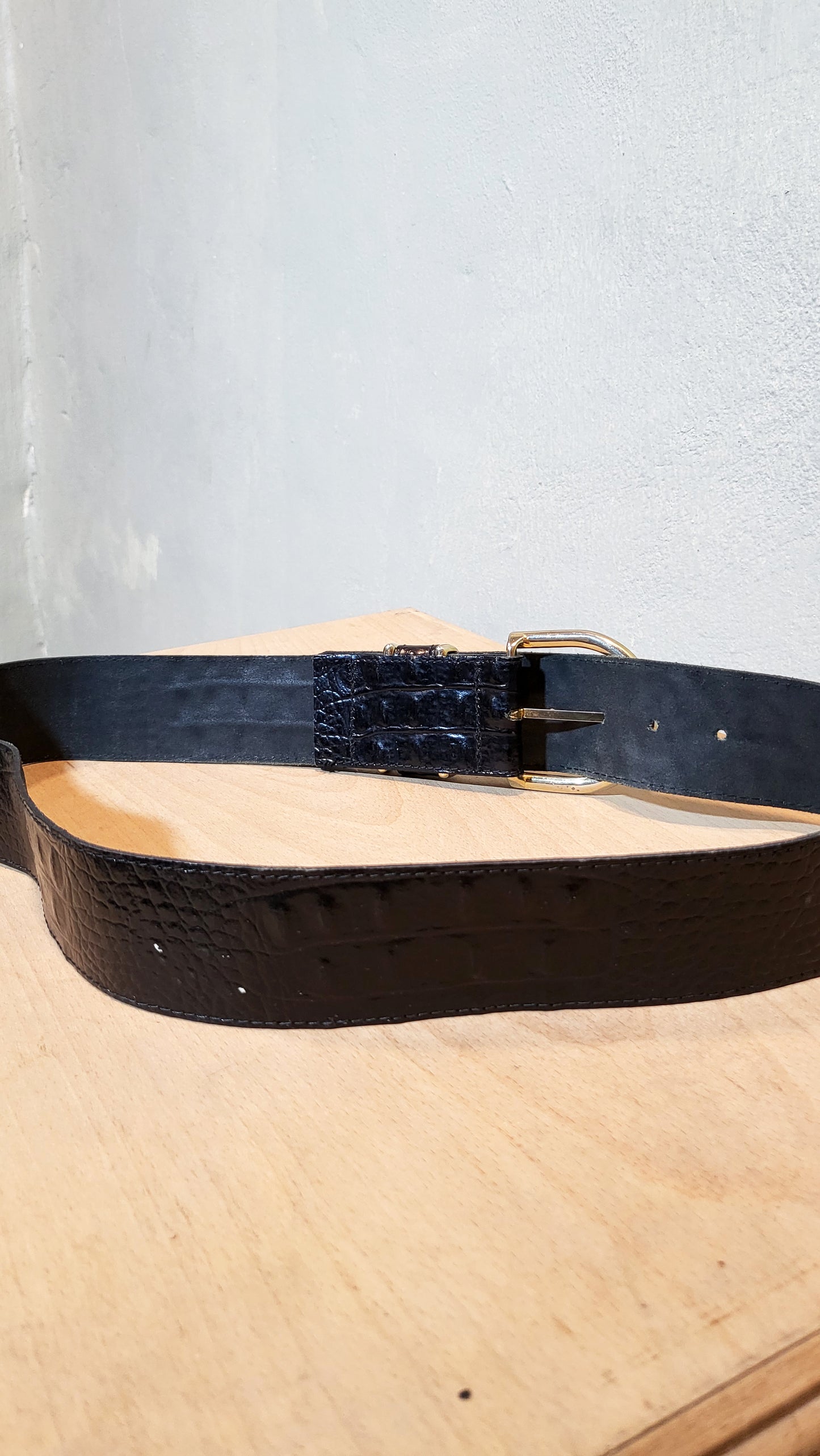 Black Glossy Croc-Effect Belt