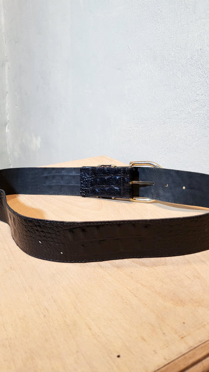 Black Glossy Croc-Effect Belt