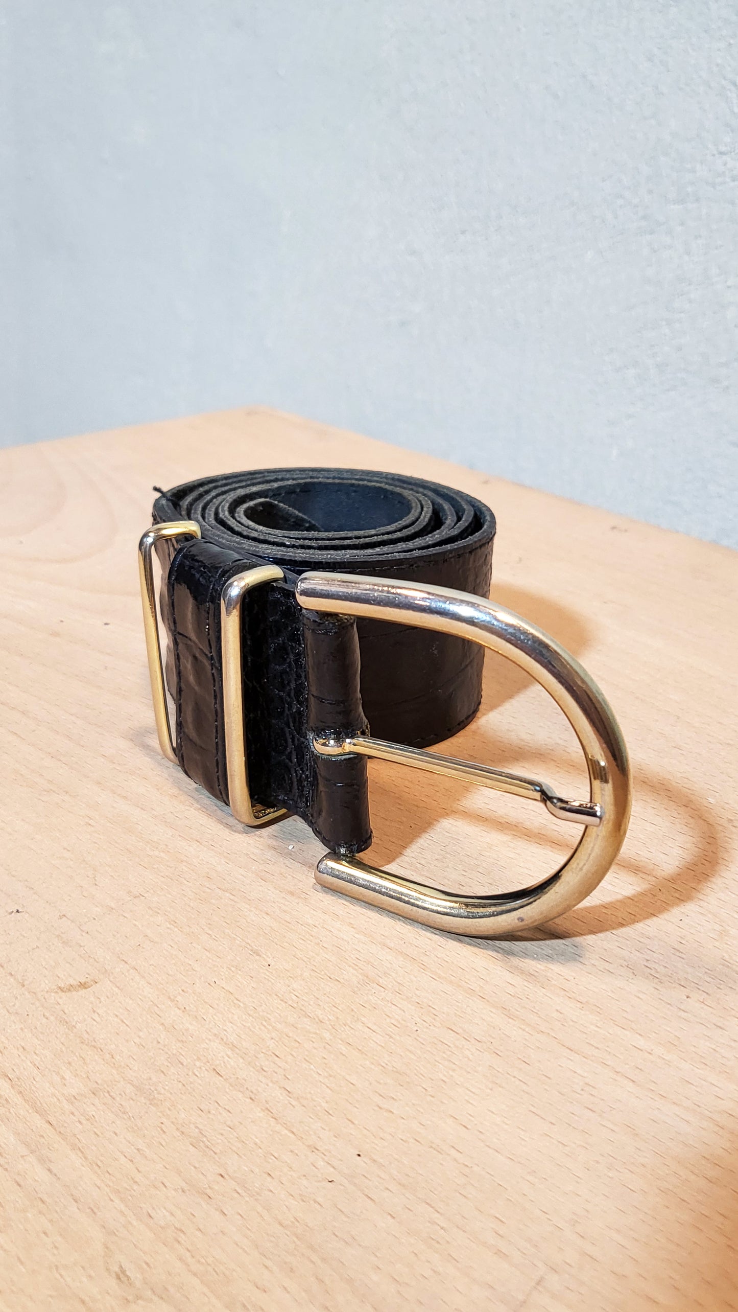 Black Glossy Croc-Effect Belt