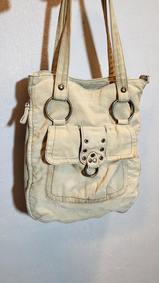 Beige Canvas Utility Shoulder Bag