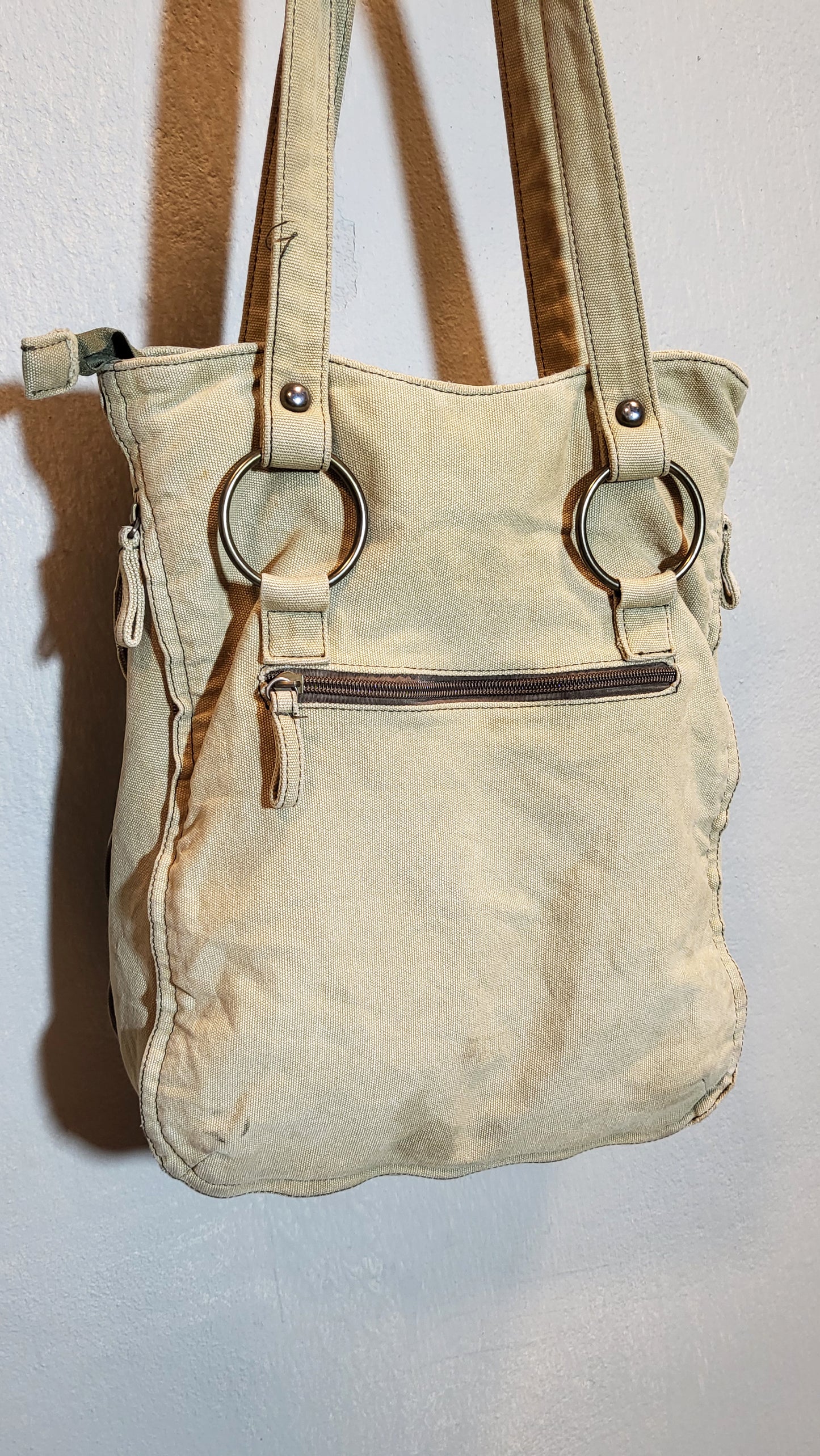 Beige Canvas Utility Shoulder Bag