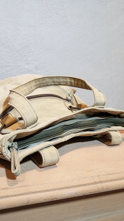 Beige Canvas Utility Shoulder Bag