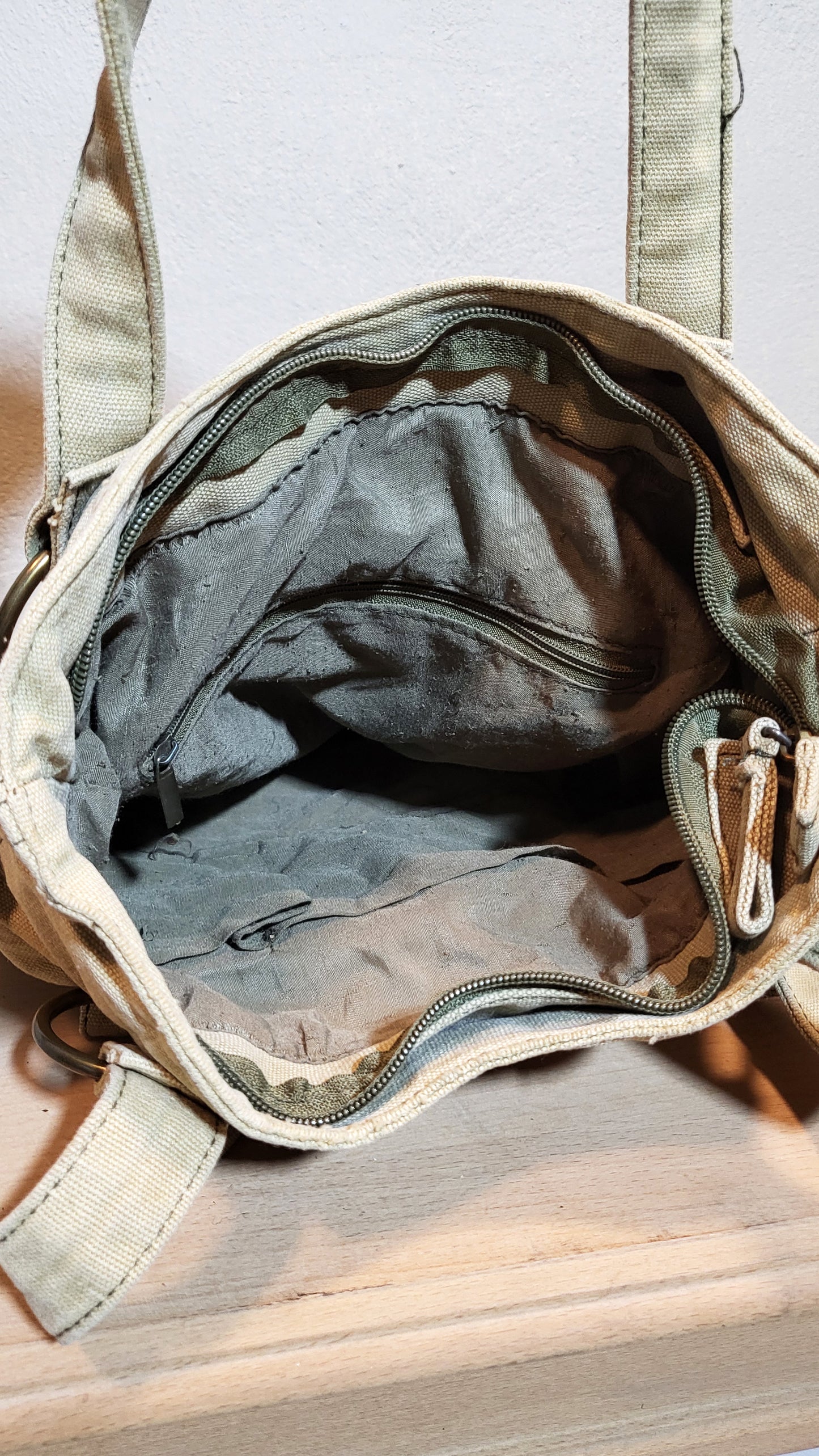 Beige Canvas Utility Shoulder Bag