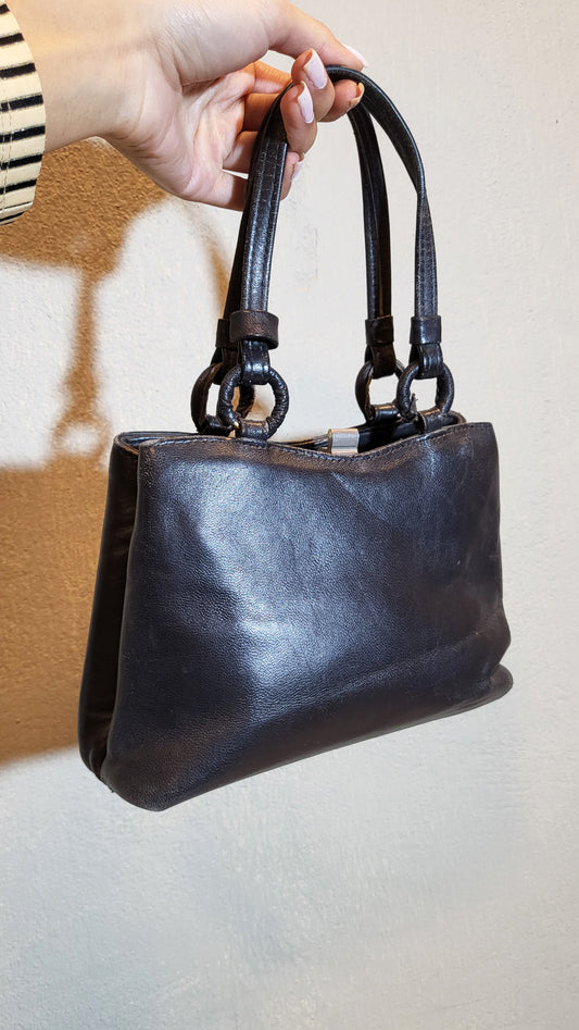 Vintage Black Leather Mini Handbag