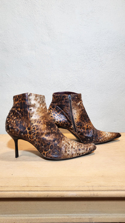 Angelo Marani Leopard Studded Heeled Boots