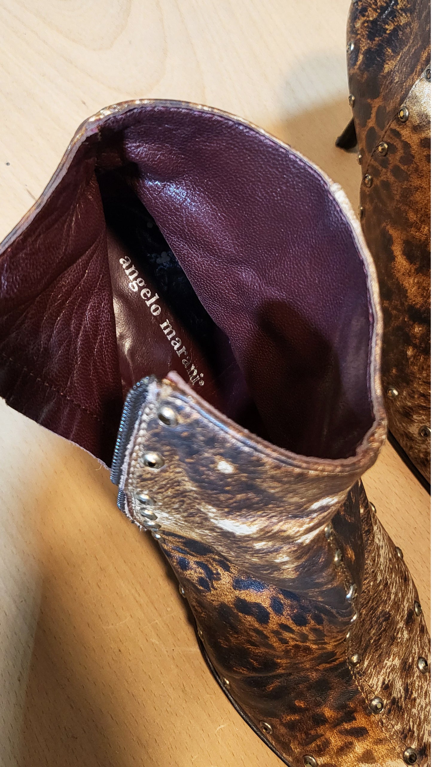 Angelo Marani Leopard Studded Heeled Boots