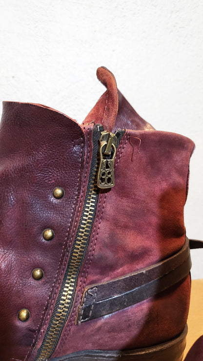 AS98 Burgundy Distressed Leather Boots