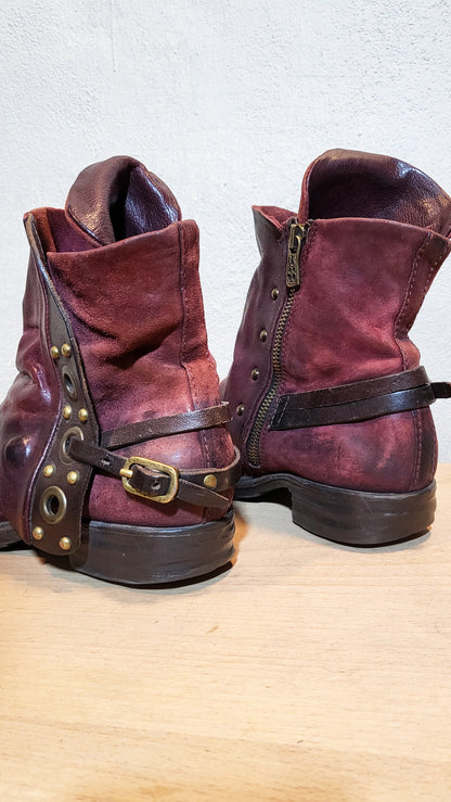 AS98 Burgundy Distressed Leather Boots