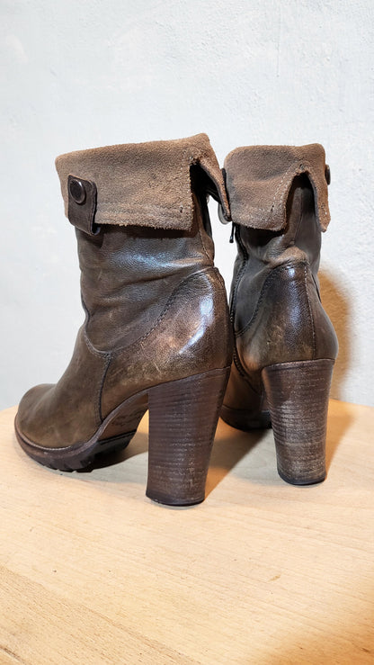 PERONI Genuine Leather & Suede Foldover Boots