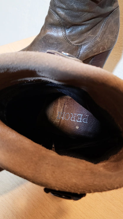 PERONI Genuine Leather & Suede Foldover Boots