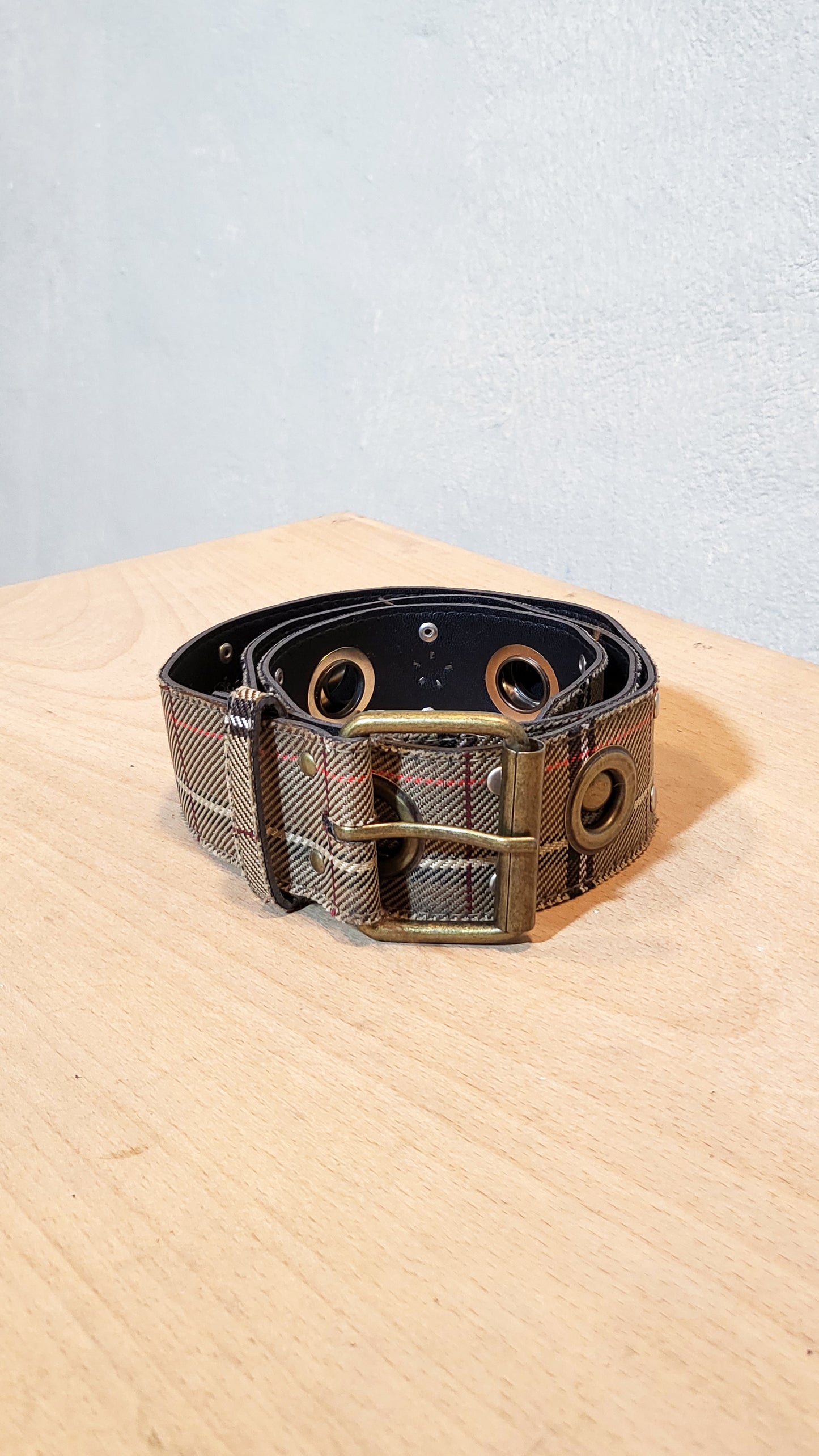 Vintage Plaid Grommet Belt