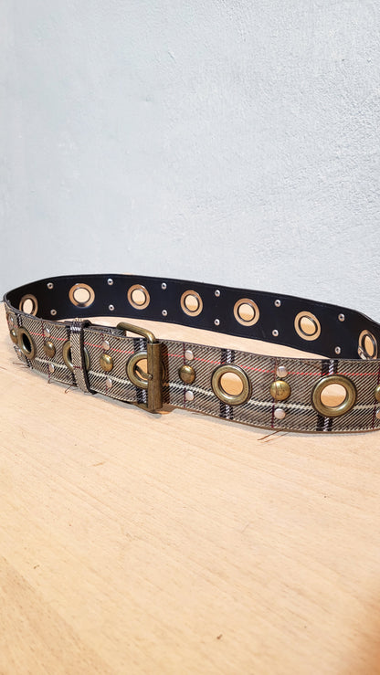Vintage Plaid Grommet Belt