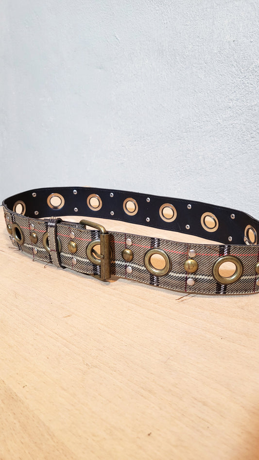 Vintage Plaid Grommet Belt