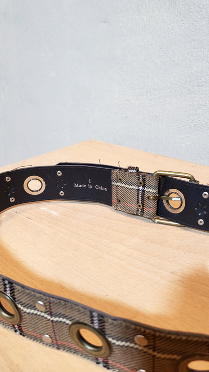Vintage Plaid Grommet Belt
