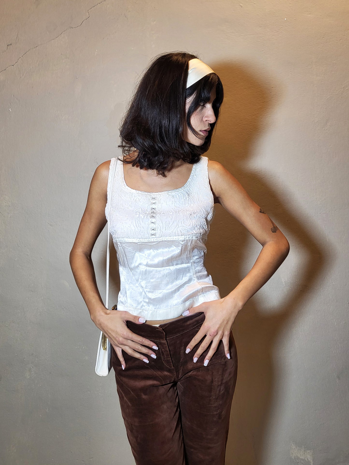 Marzo Satin Jacquard Corset-Style Top