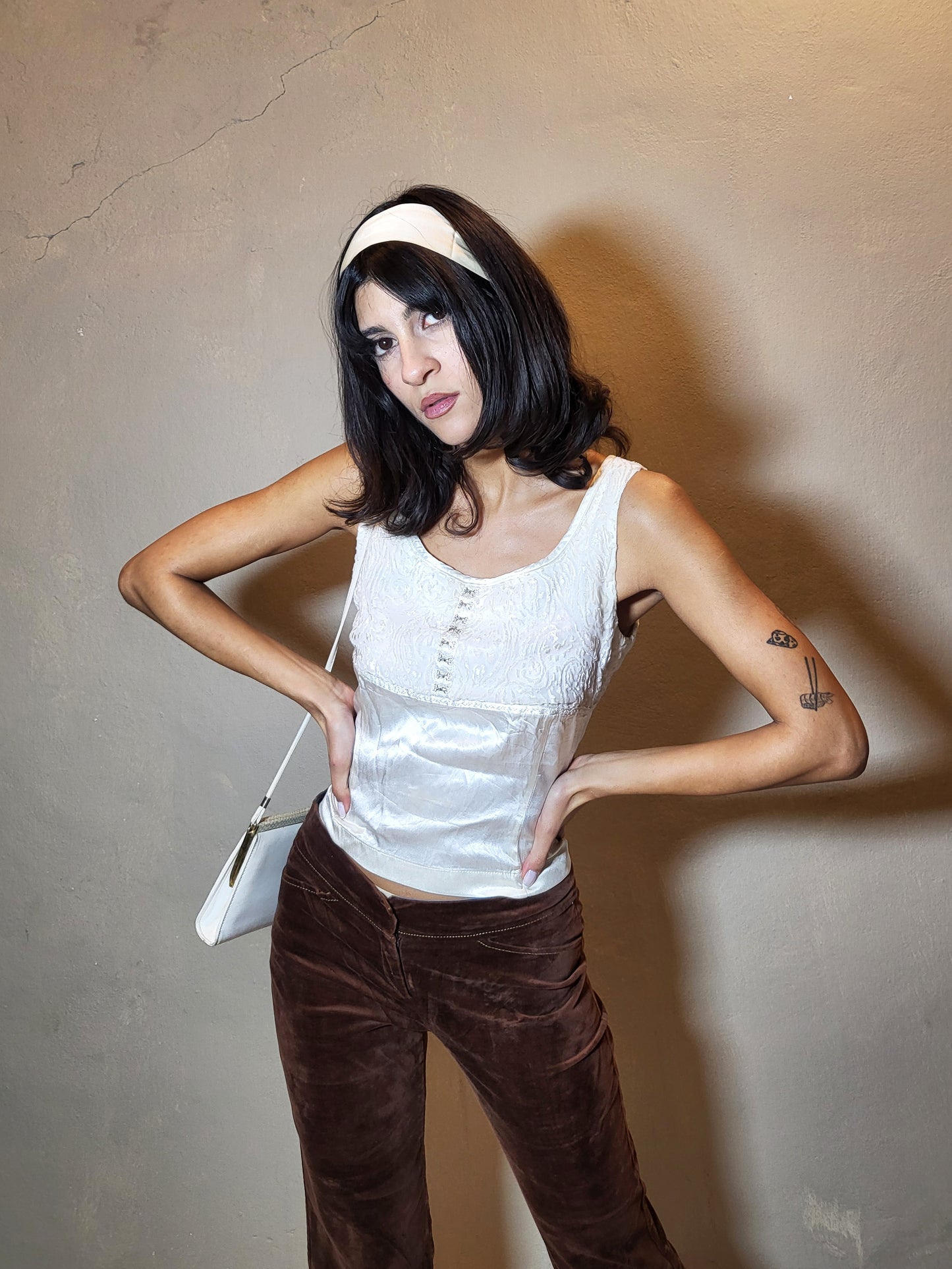 Marzo Satin Jacquard Corset-Style Top