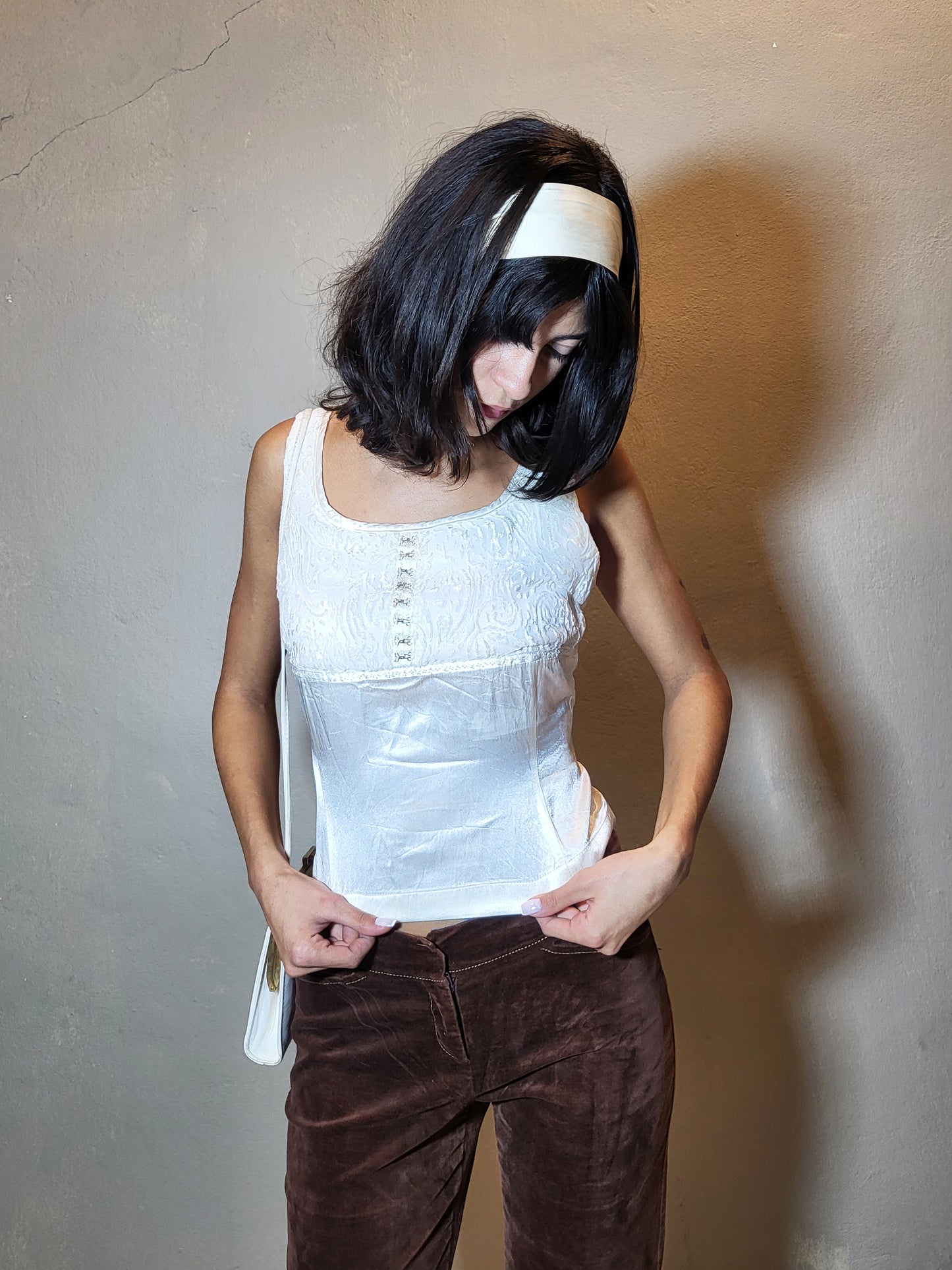 Marzo Satin Jacquard Corset-Style Top