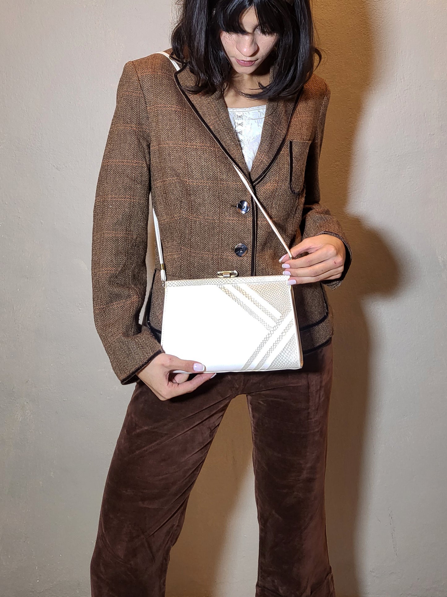 White Structured Clutch-Shoulder Bag