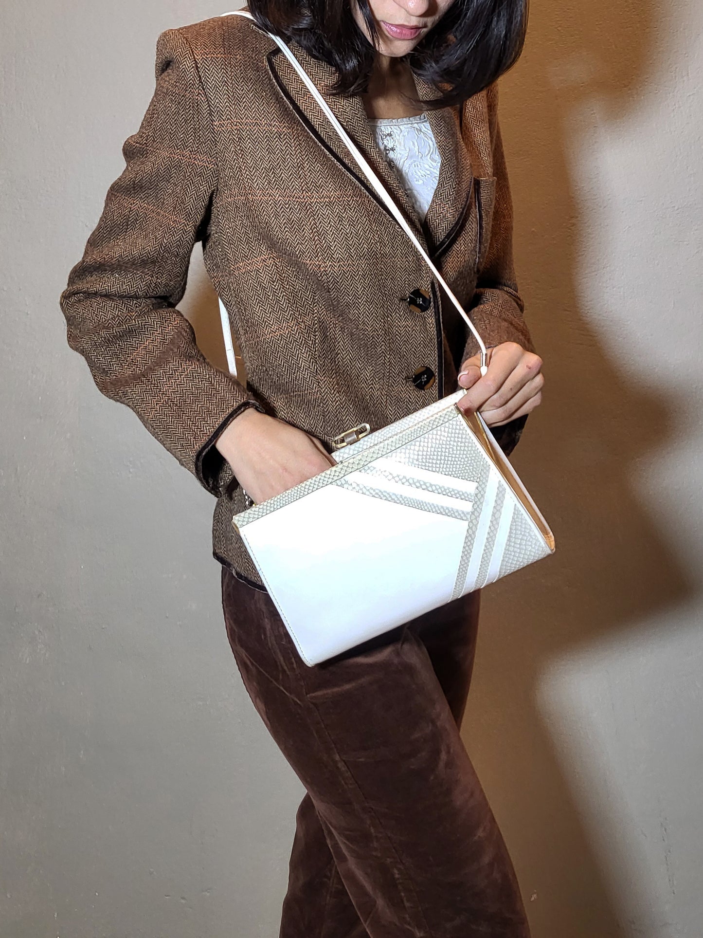 White Structured Clutch-Shoulder Bag